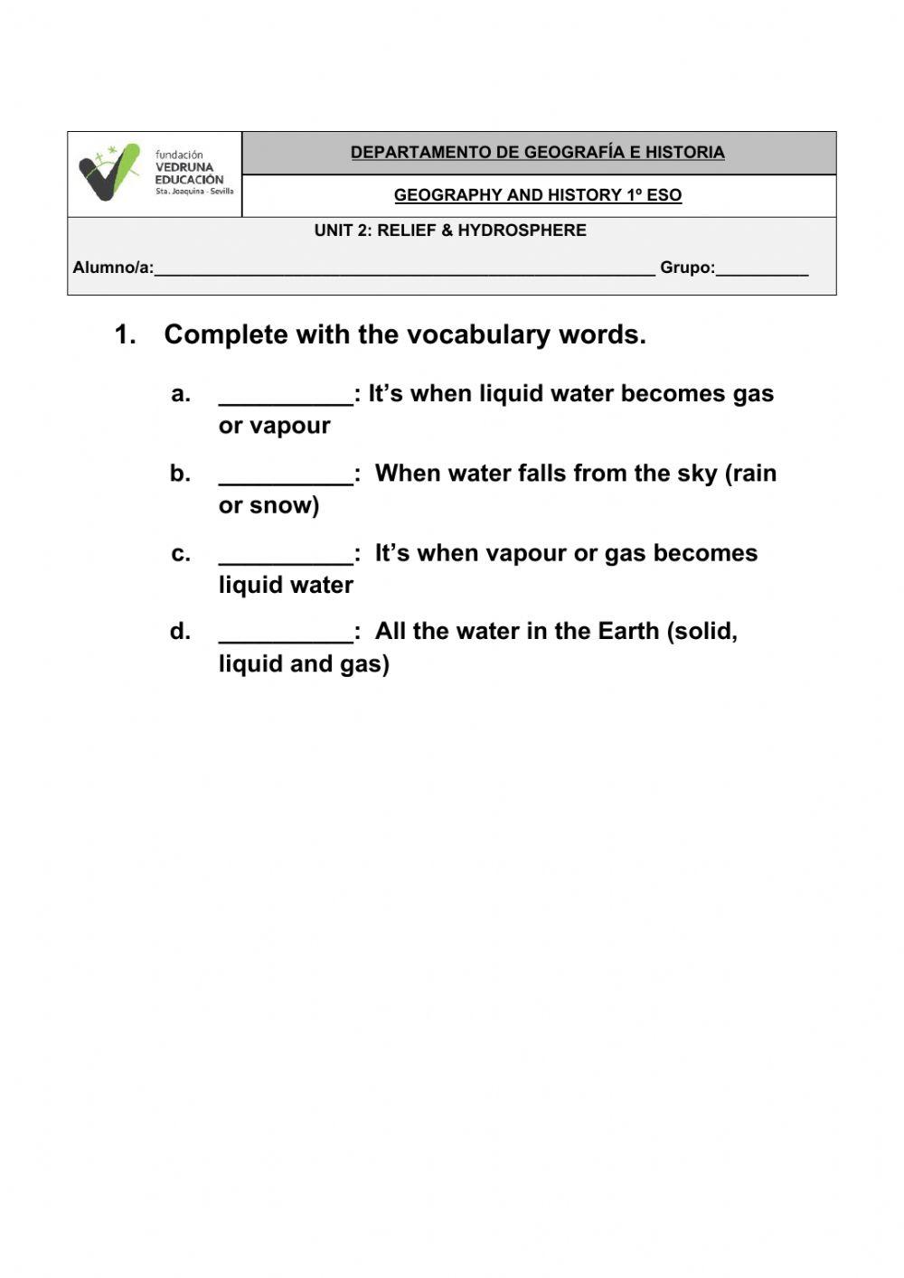 Relief & Hydrosphere review 1ESO