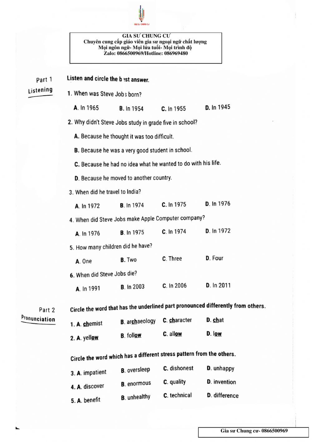 Lớp 8 - Kiểm tra 45 phút lần 2 Unit 10,11