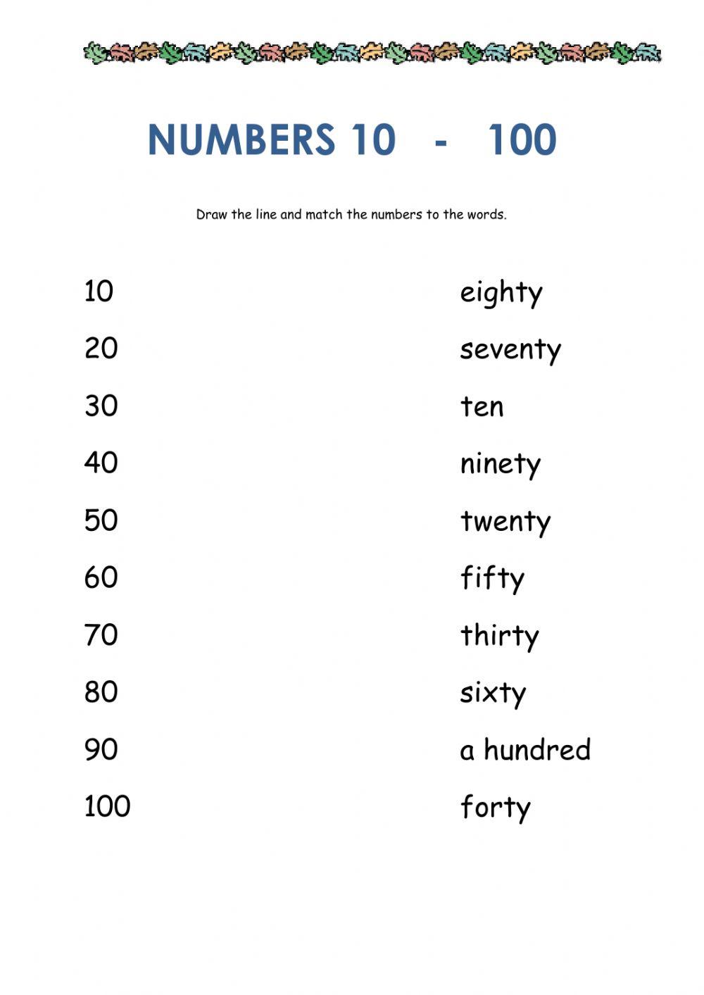 Numbers 10-100