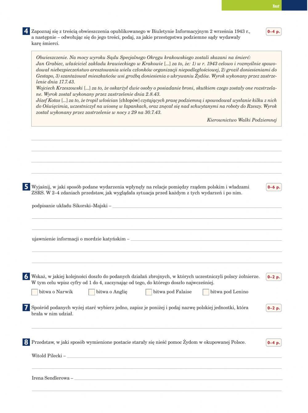 Sprawdzian Polacy podczas II wojny