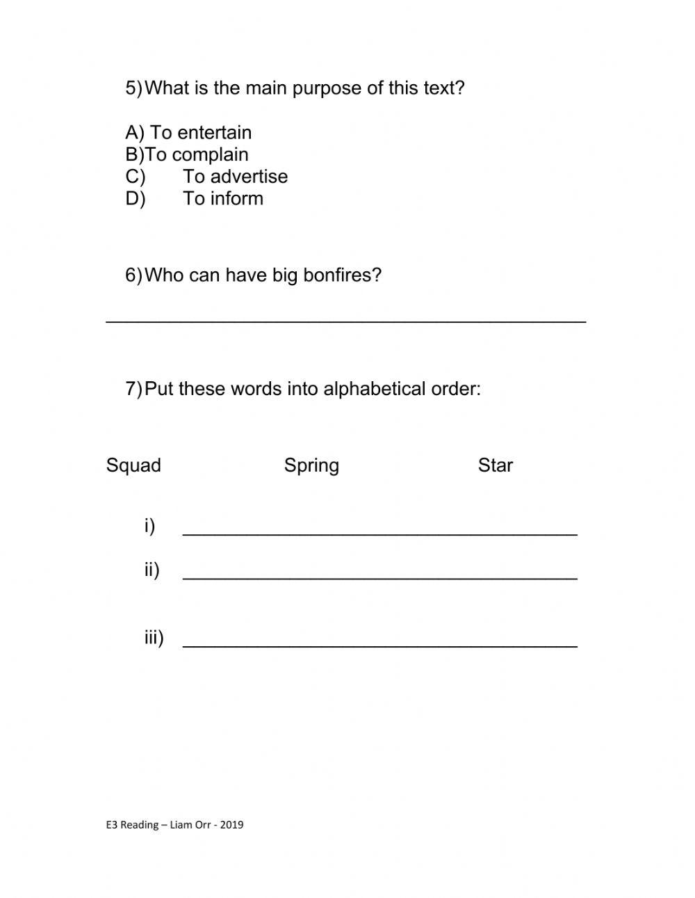 ESOL E3 Reading exam practice