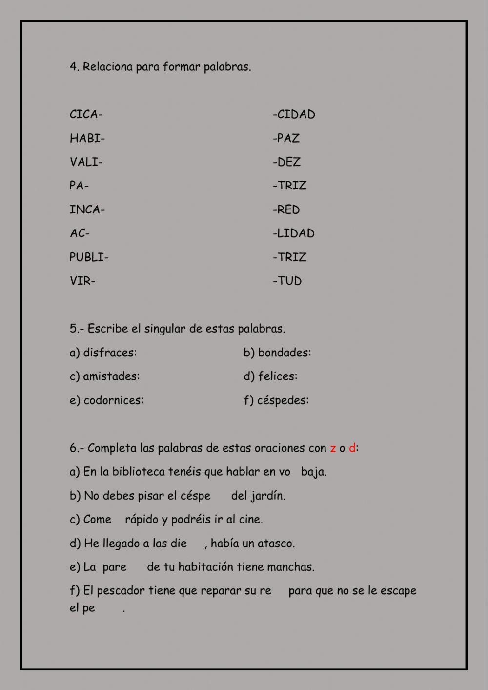 Palabras acabadas en -d o -z