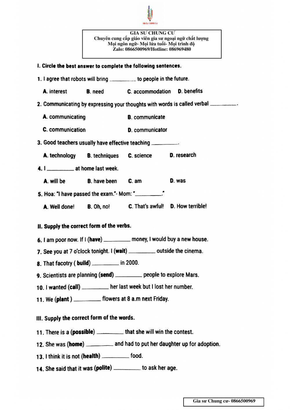 Lớp 8- Bài kiểm tra 15p- Unit10,11,12