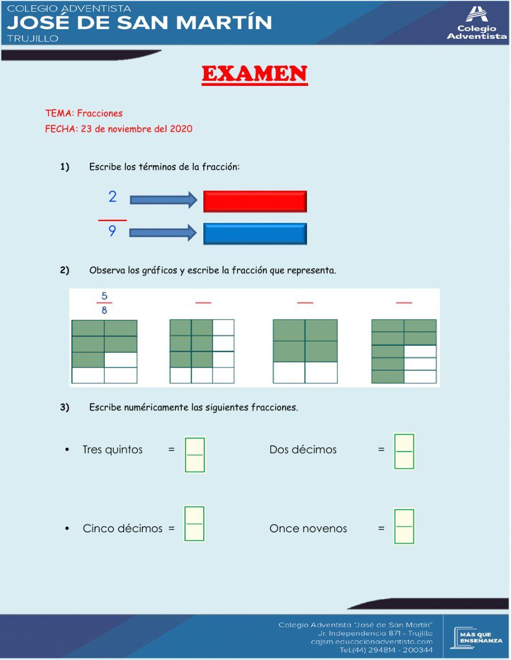Examen de fracciones