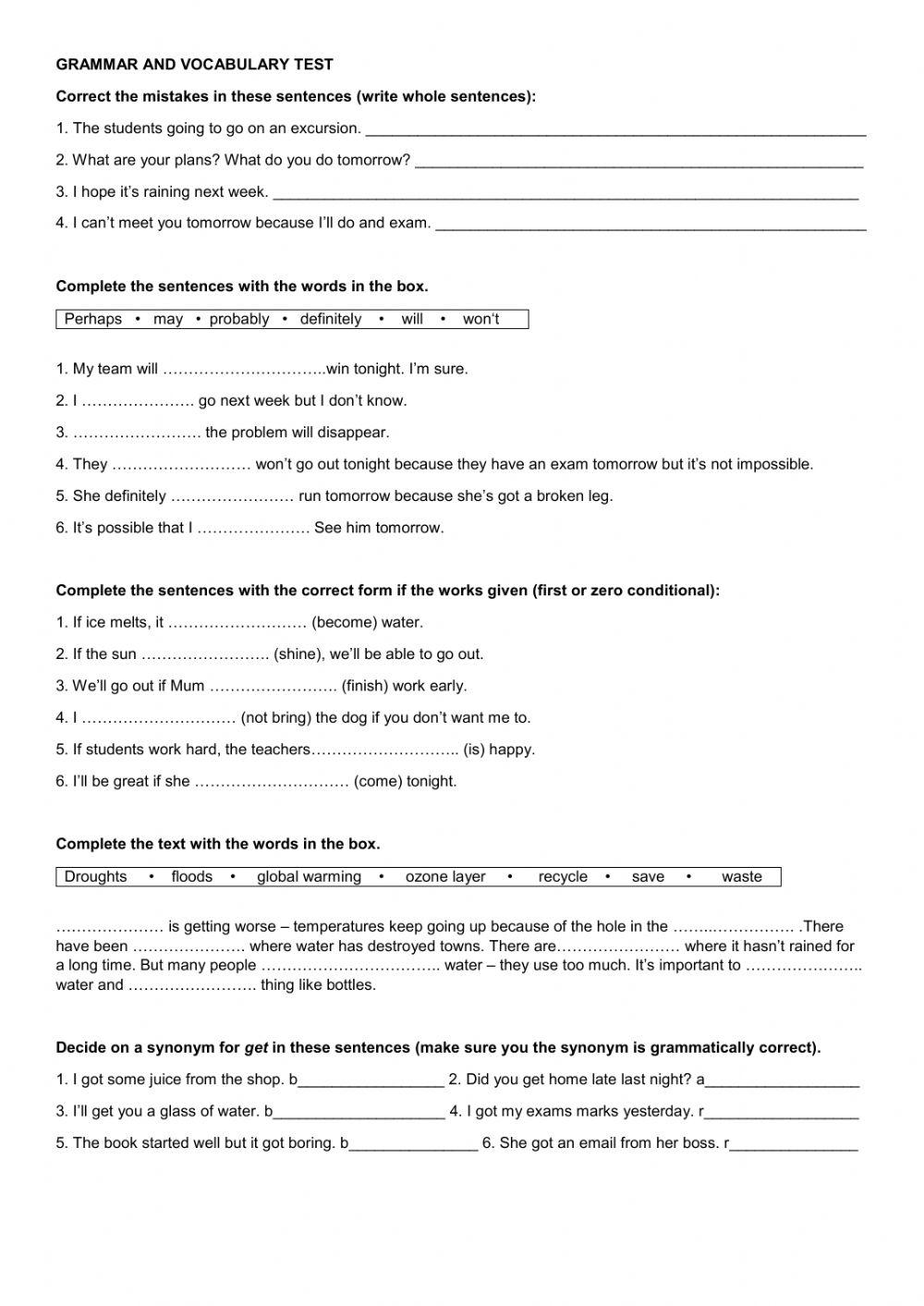 Grammar and vocabulary test 529714 | Jana Roche | Live
