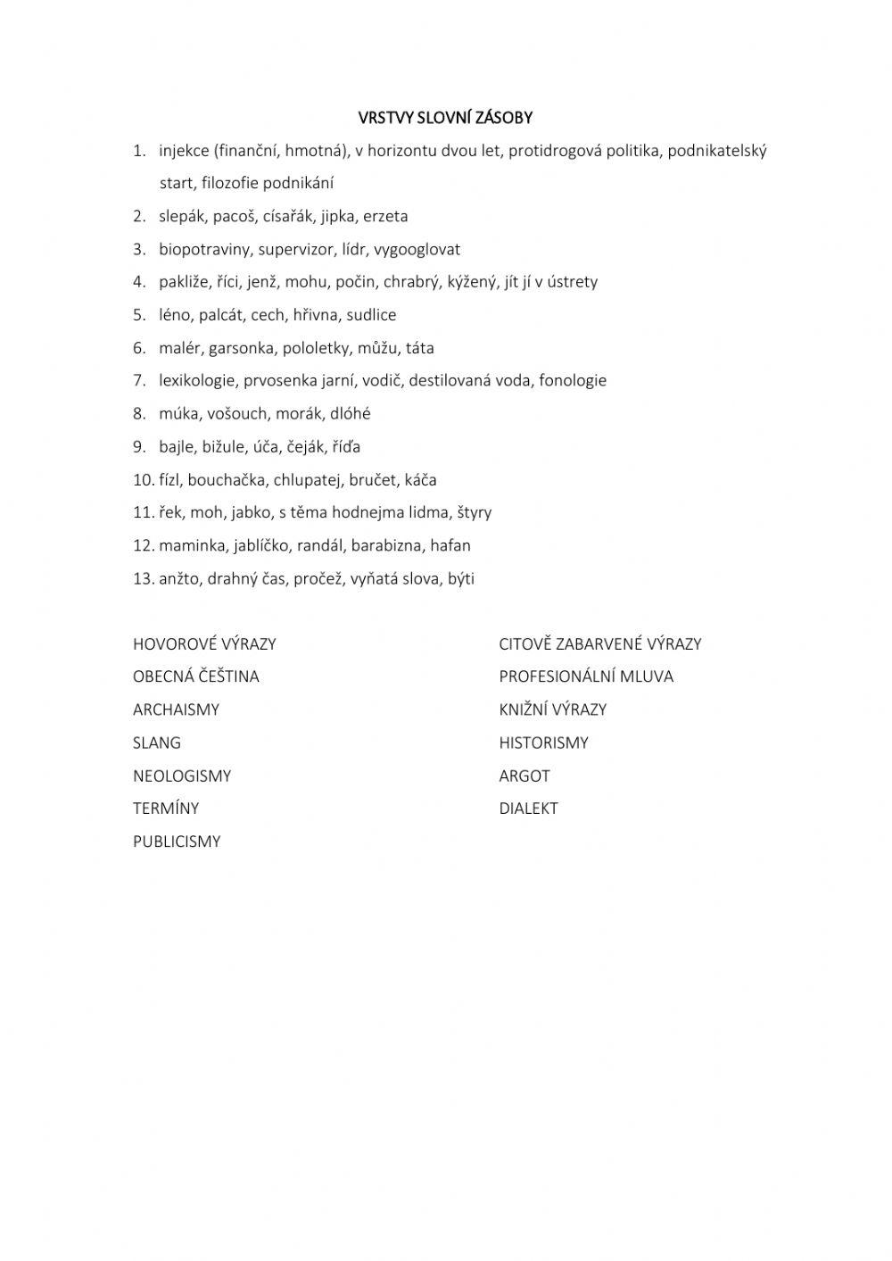 Vrstvy slovní zásoby