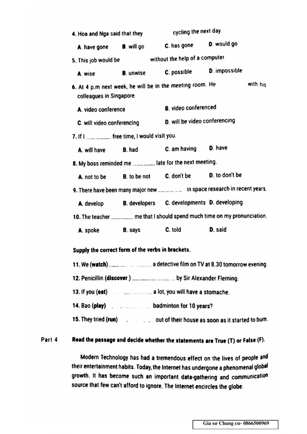 Lớp 8- Bài kiểm tra 45p- Units 10,11