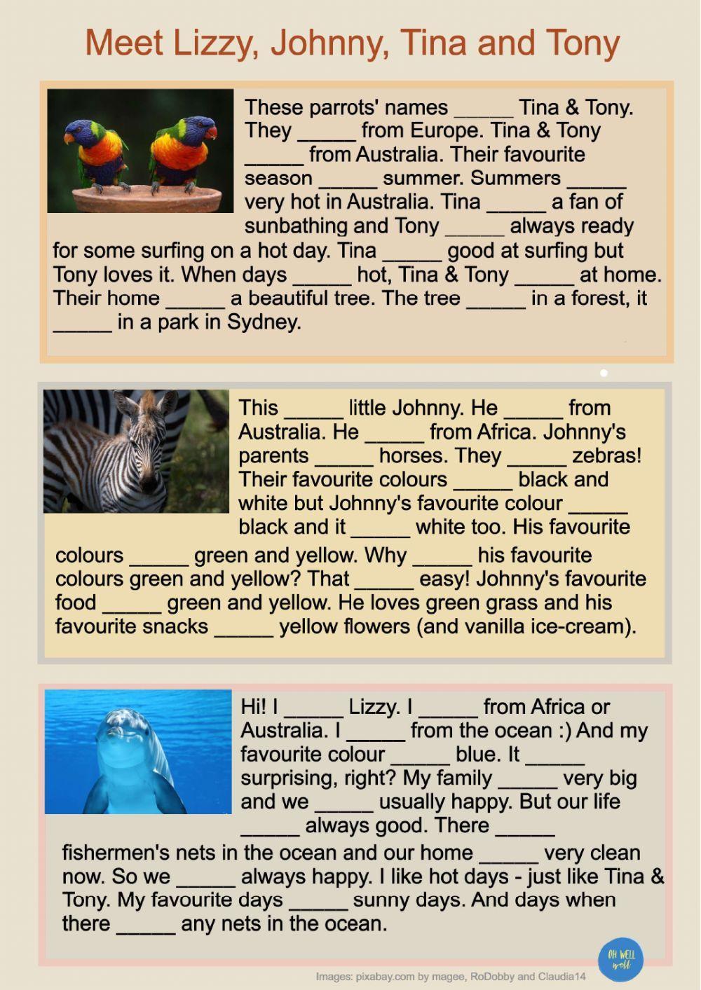 The verb -to be- with Lizzy, Johnny, Tina & Tony