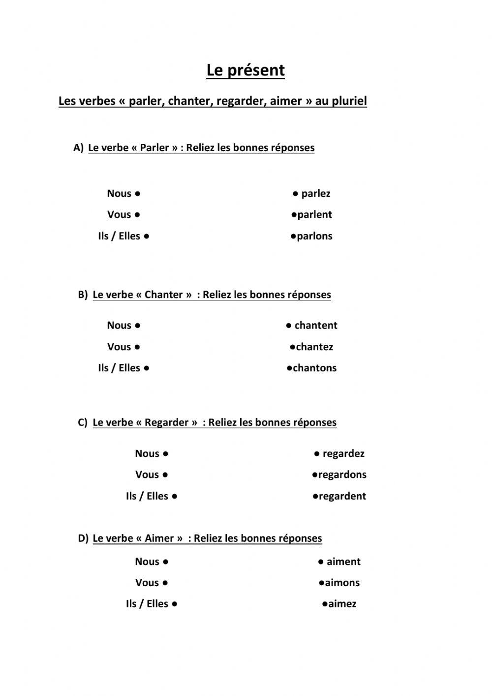 Le pluriel des verbes chanter, regarder... au présent
