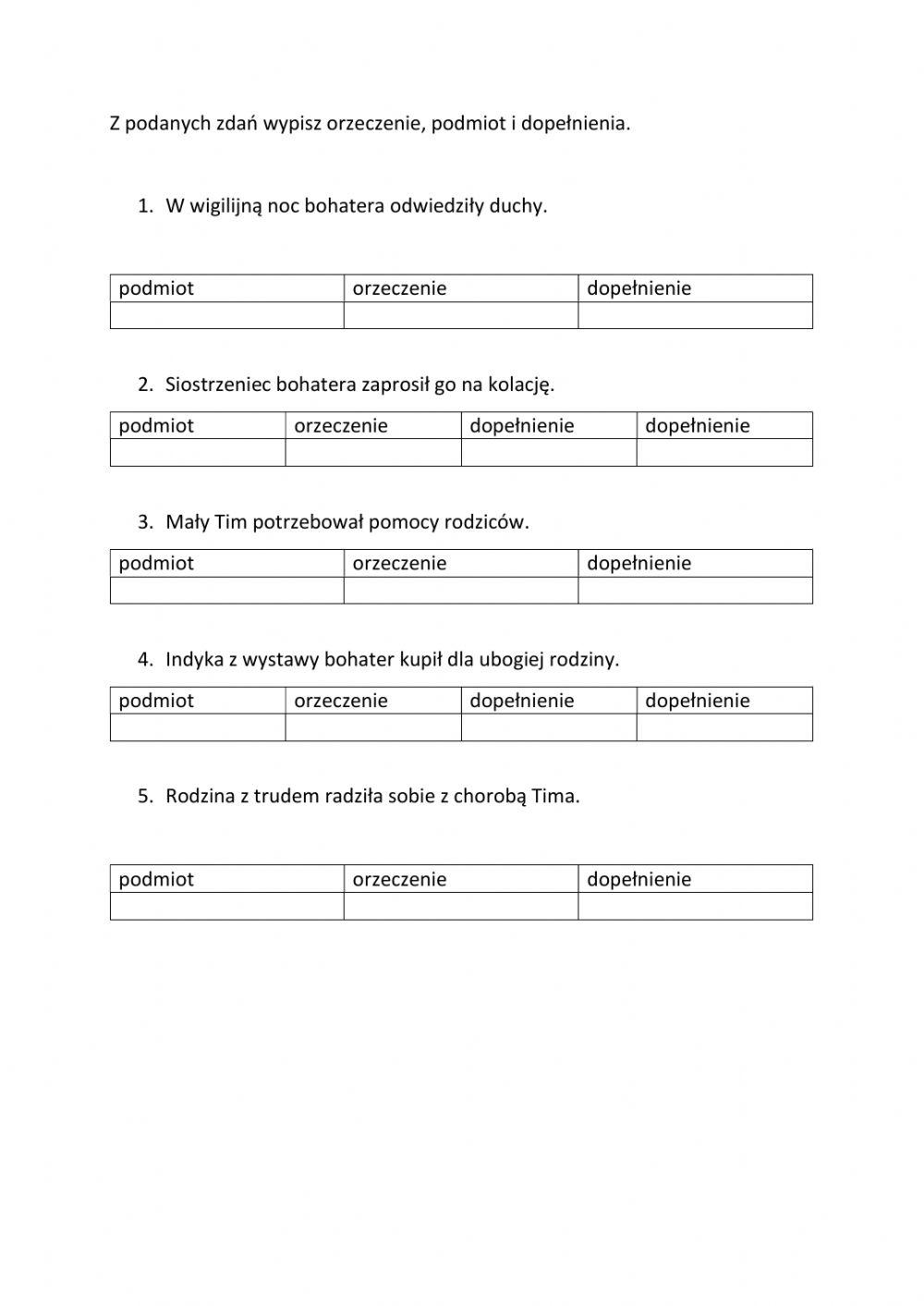 Rozpoznawaj części zdania