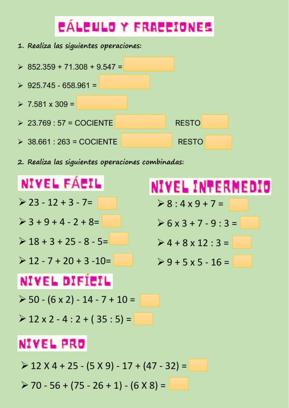 Operaciones combinadas y fracciones