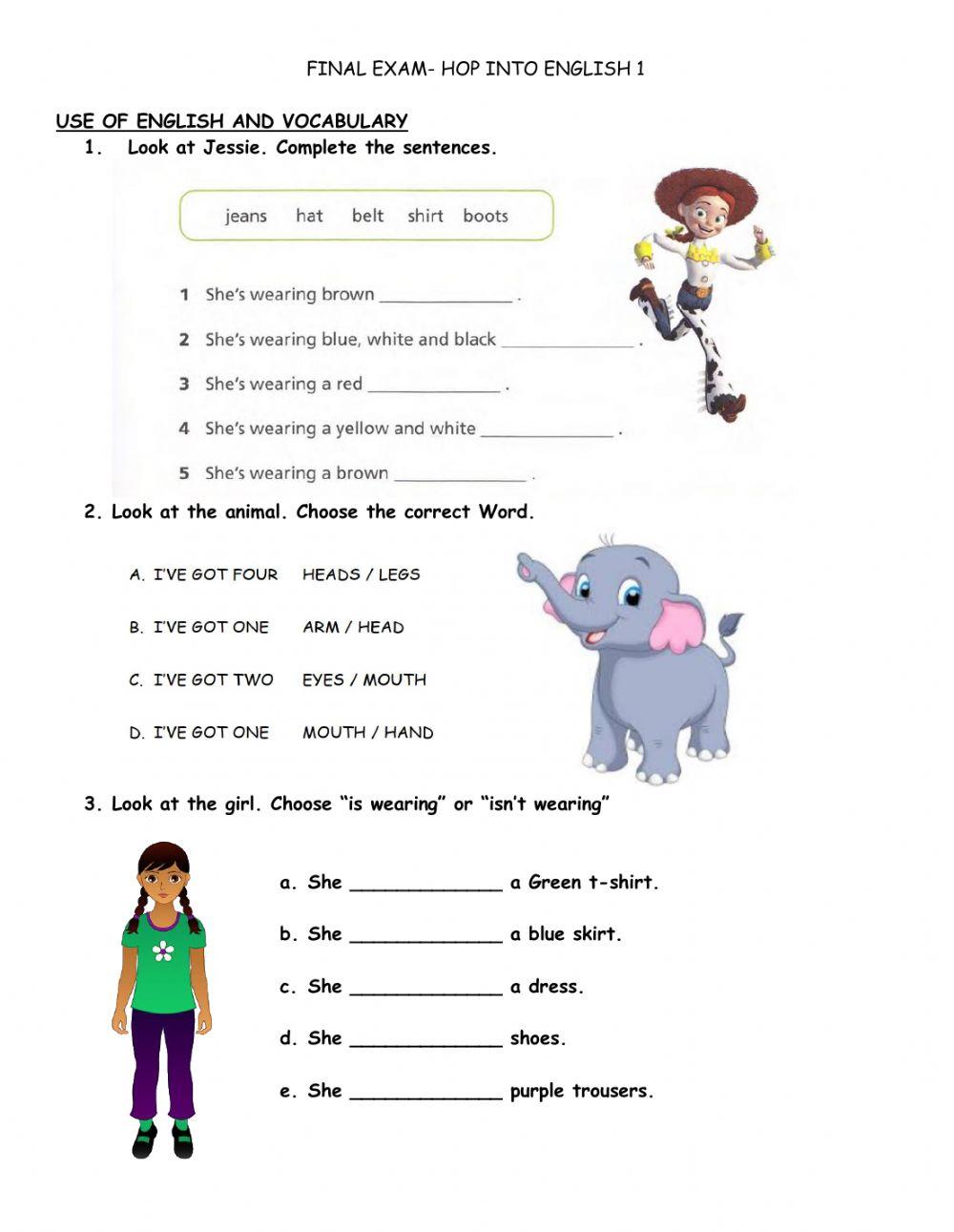 WELCOME FINAL EXAM- Hop into english 1