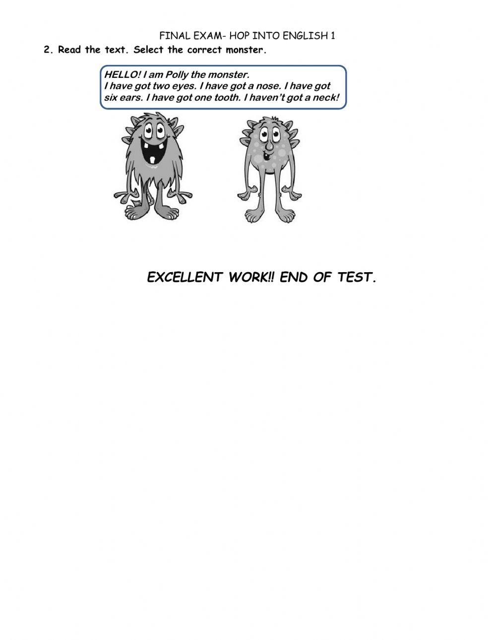 WELCOME FINAL EXAM- Hop into english 1