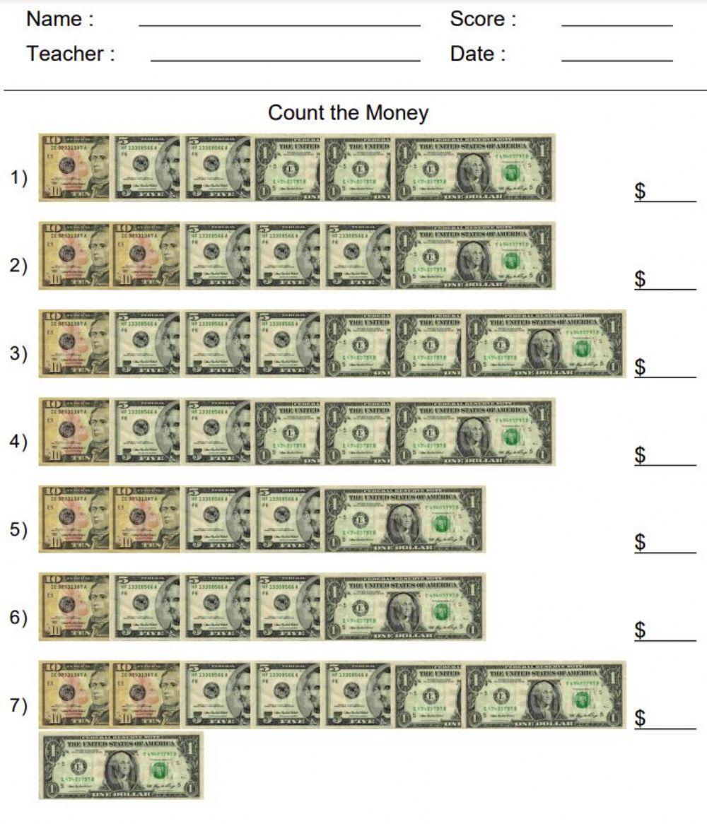 Counting Bill 1s, 5s, 10s