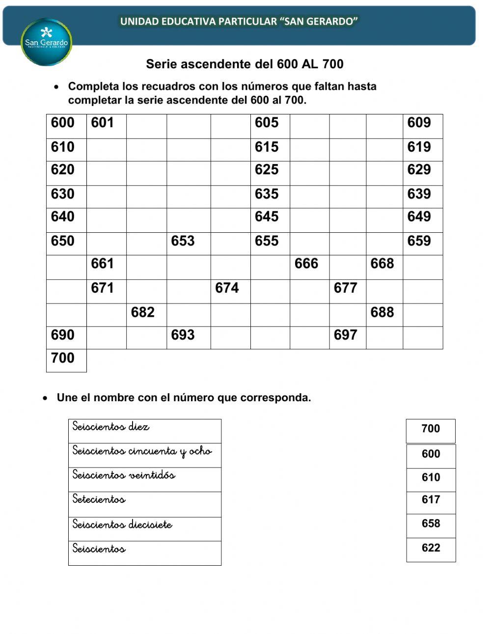 Números del 600 al 700