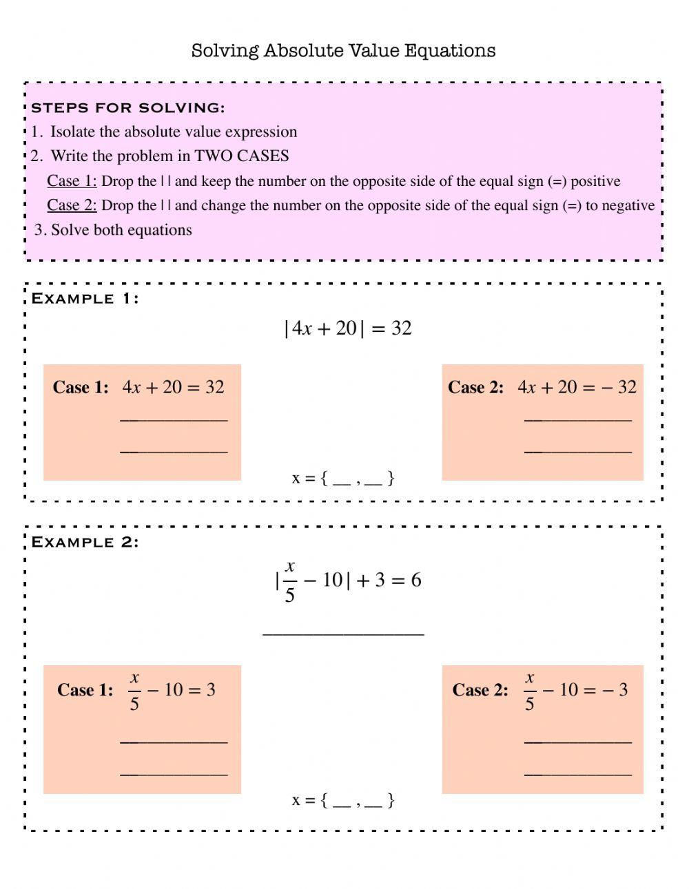 Solving Absolute Value Equations | LiveWorksheets