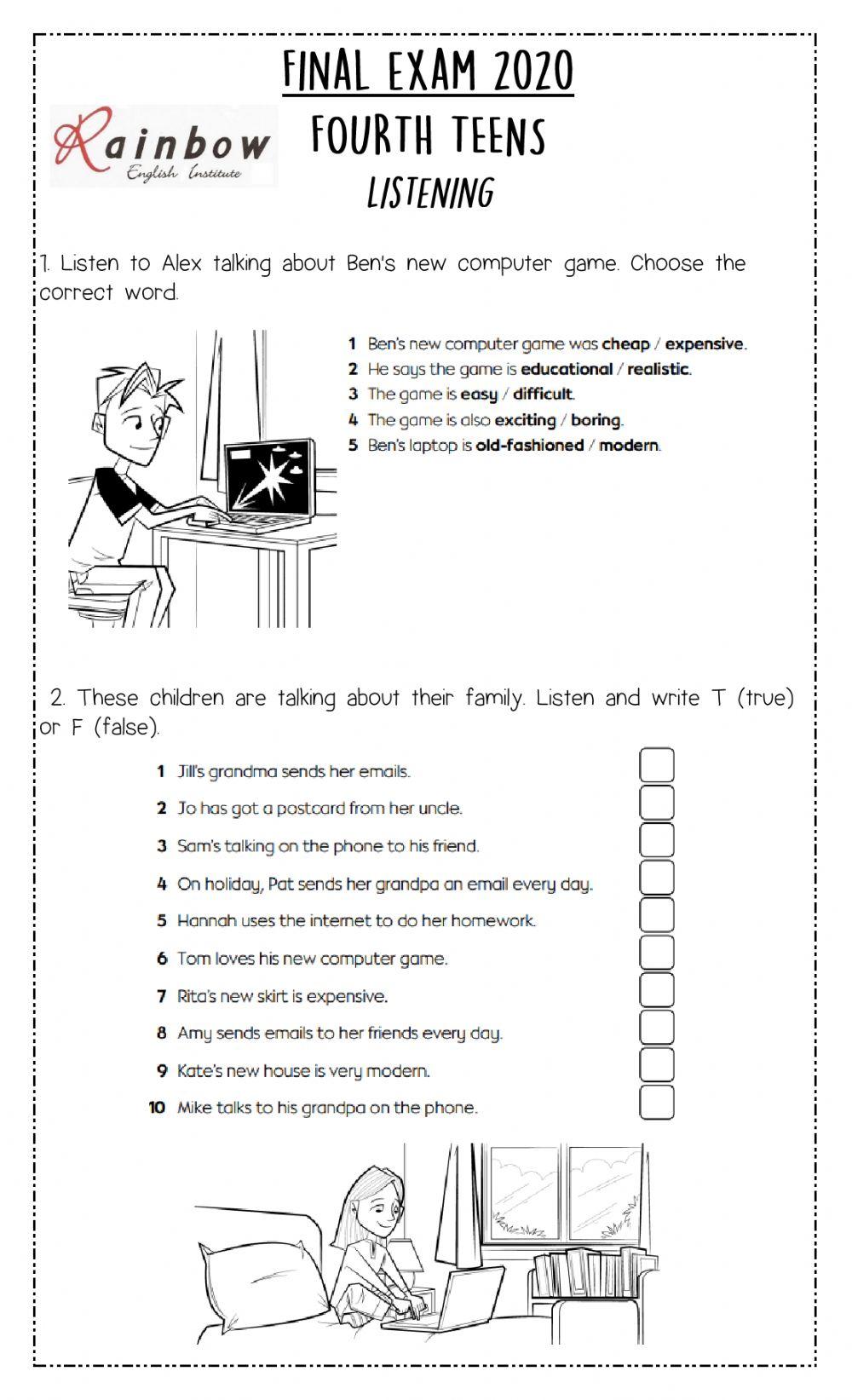 Listening exam - 4th teens