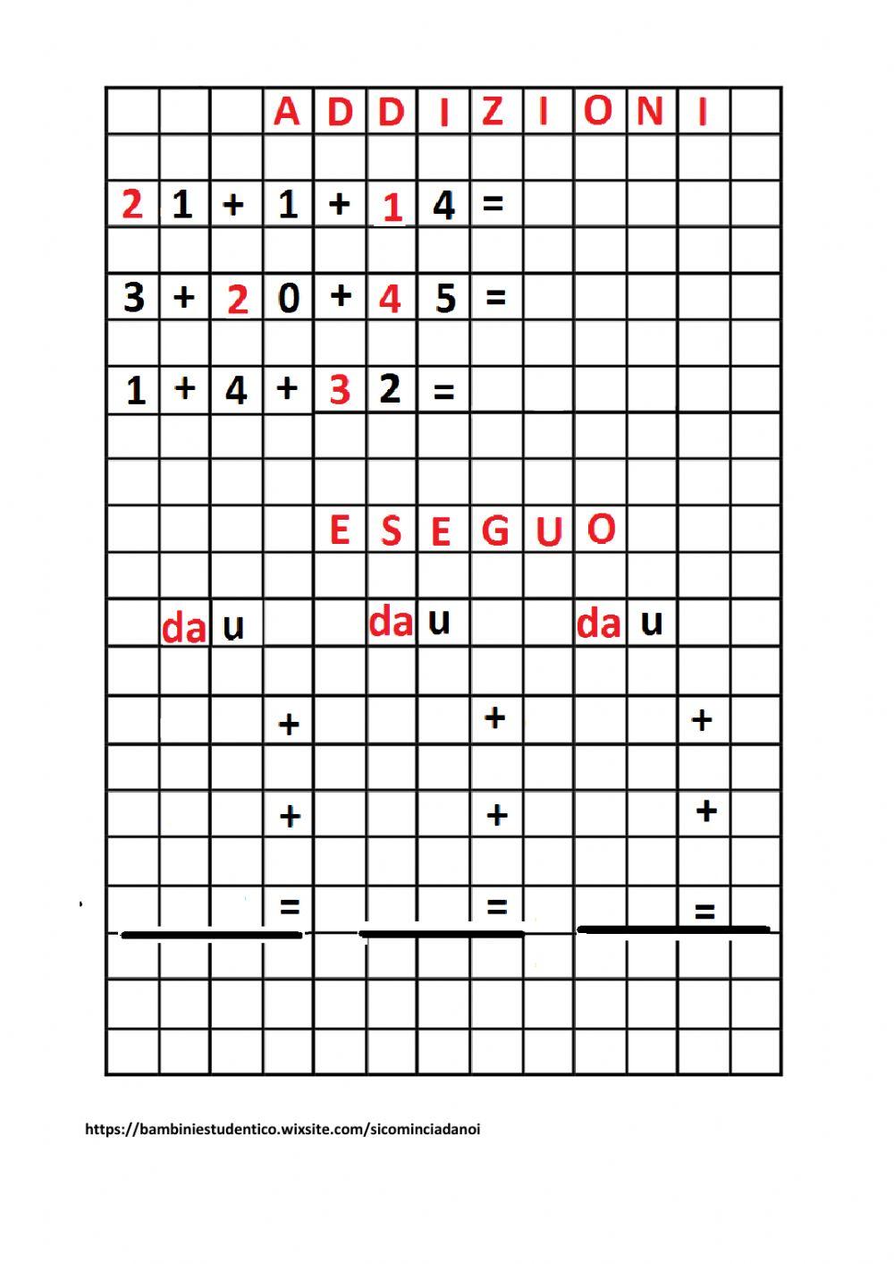 Addizioni in colonna