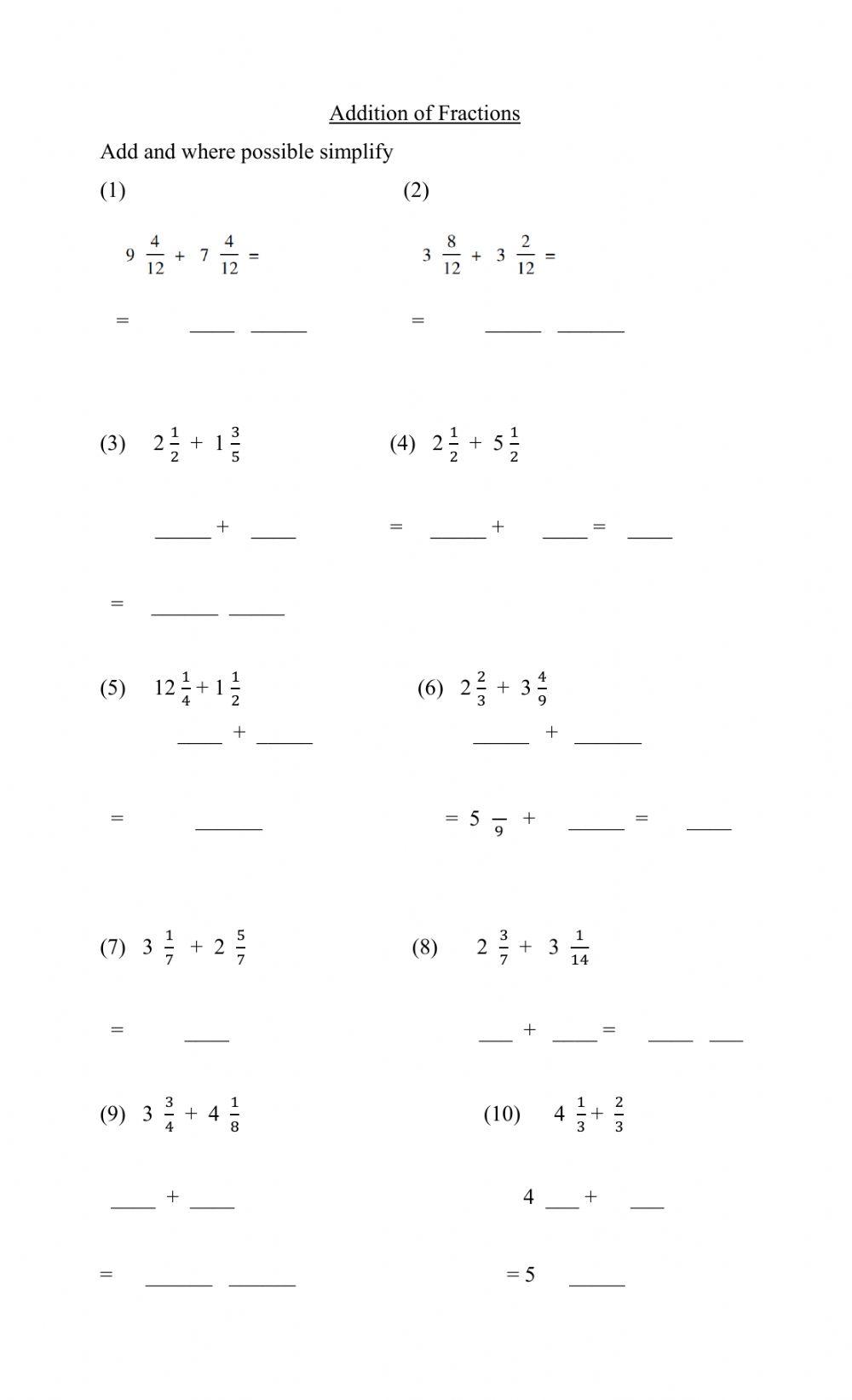 Adding mixed fraction