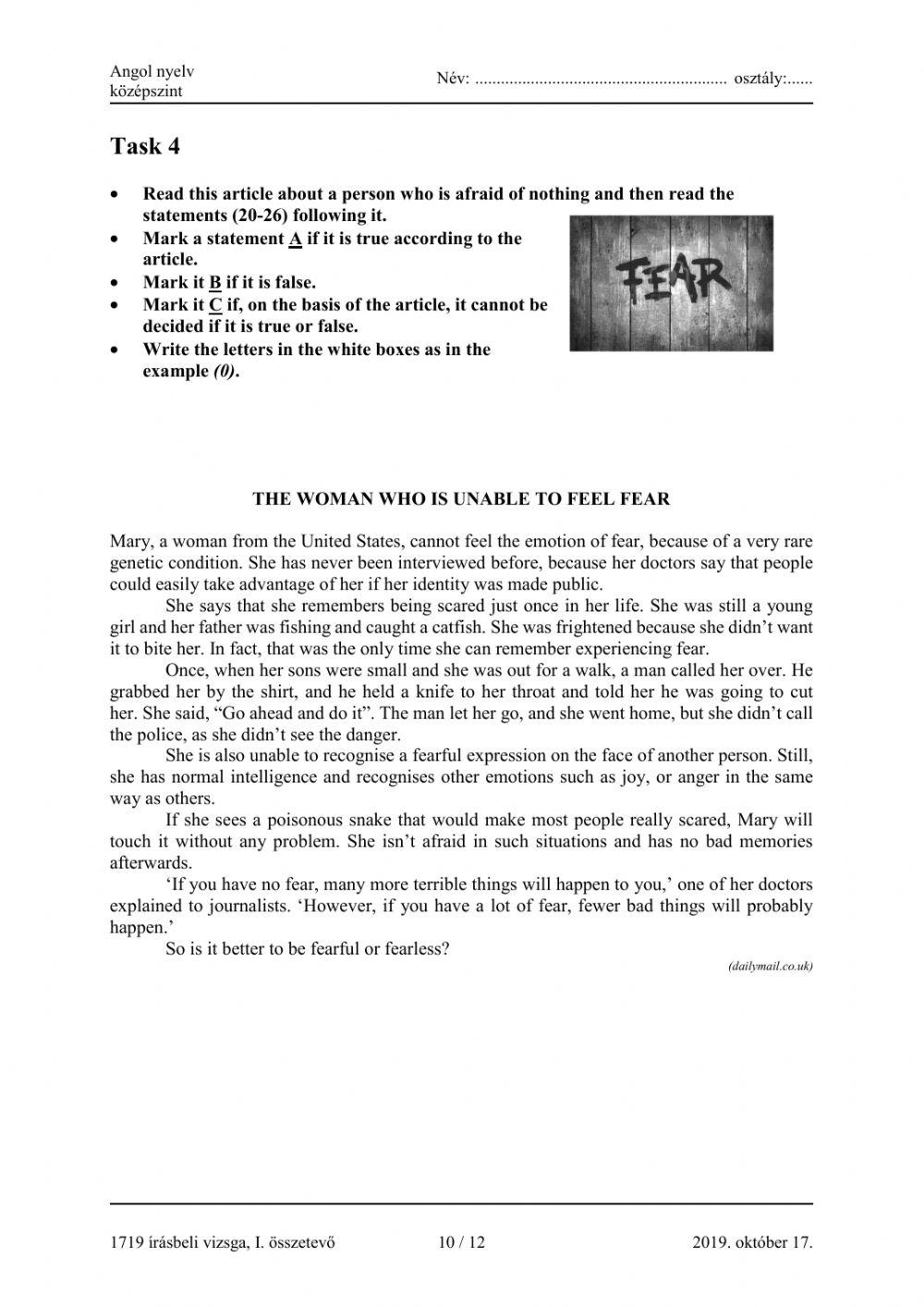 Matura B1 Reading True-False-Not mentioned 3