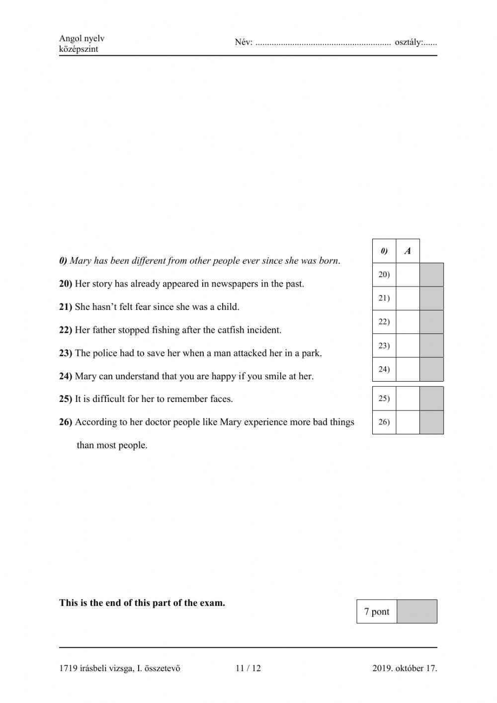 Matura B1 Reading True-False-Not mentioned 3