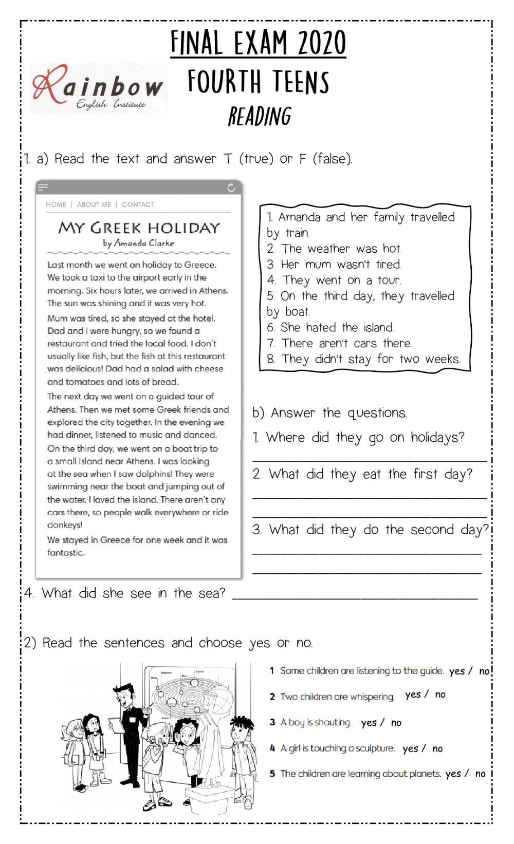 Reading exam - 4th teens