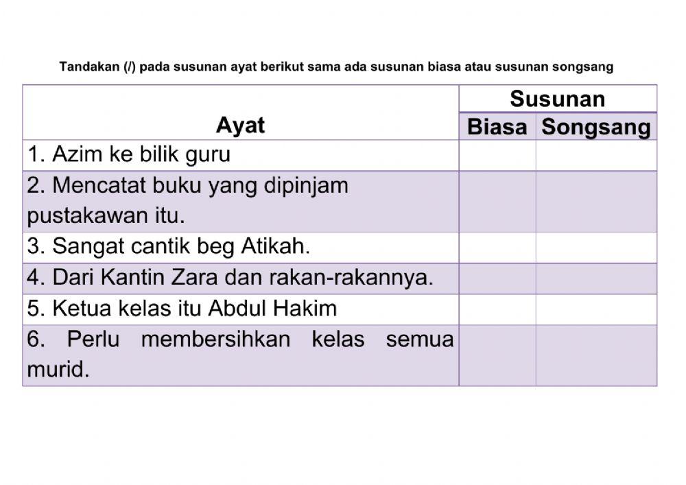 latihan susunan biasa dan susunan songsang