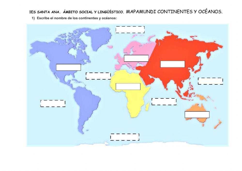 Continentes y océanos. Escribir.