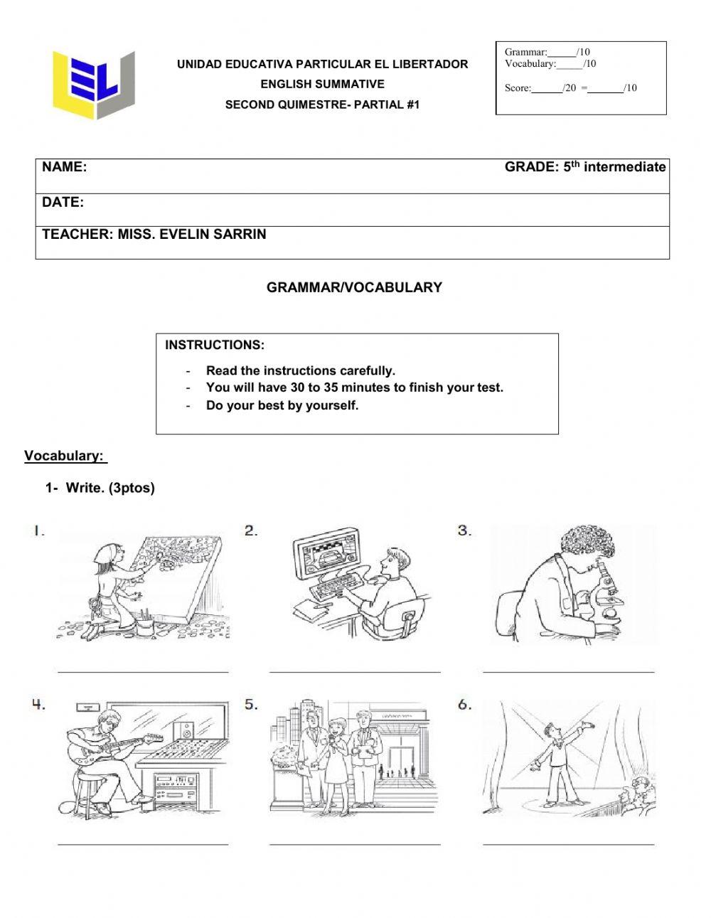 Grammar and vocabulary.5th inter