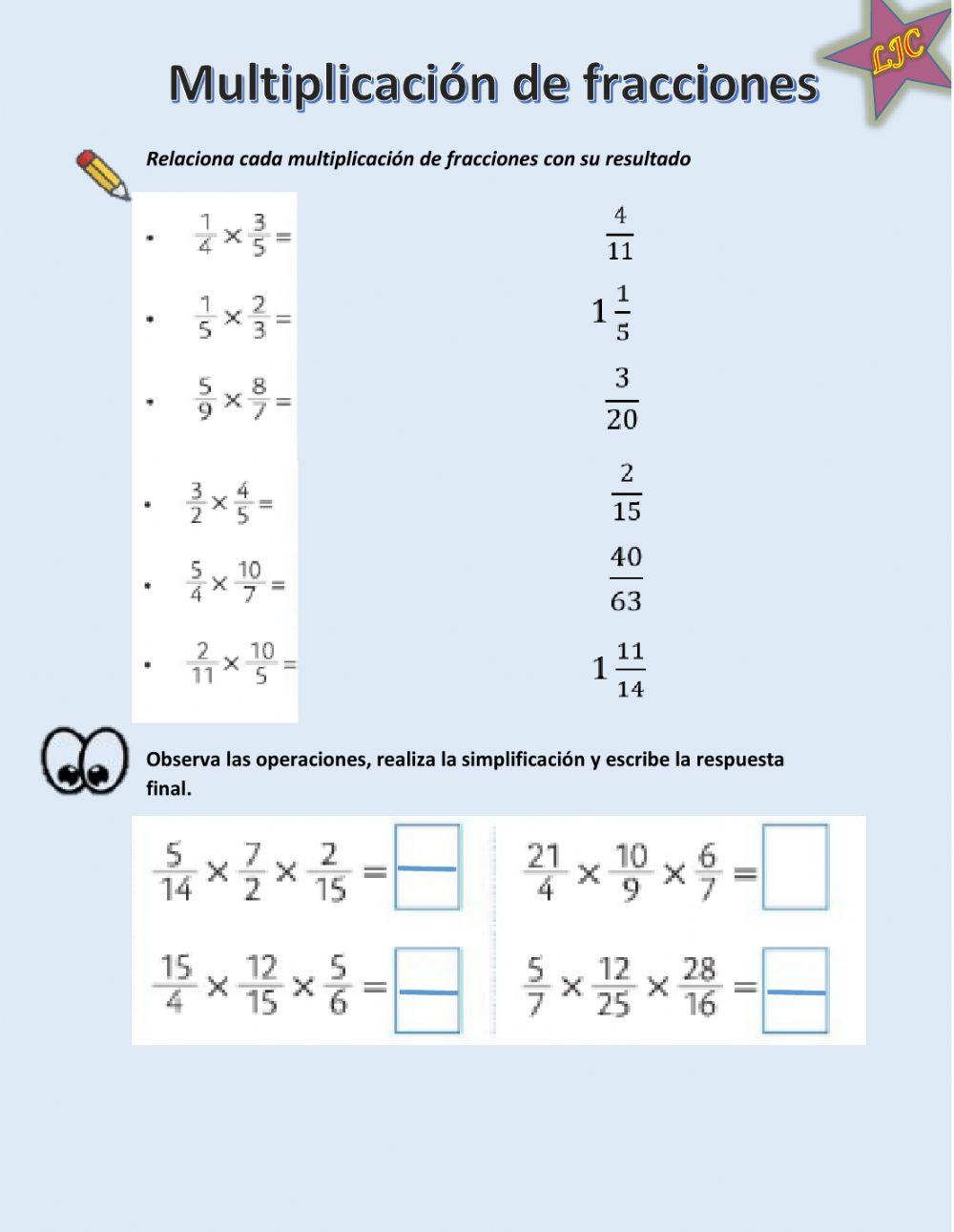 Multiplicaciones de fracciones