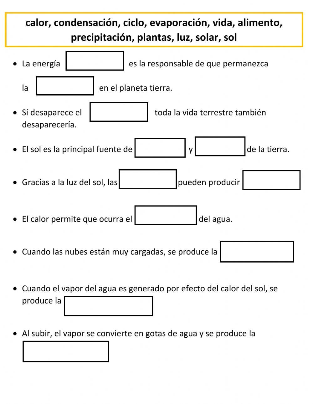Ejercicio ciclo del agua