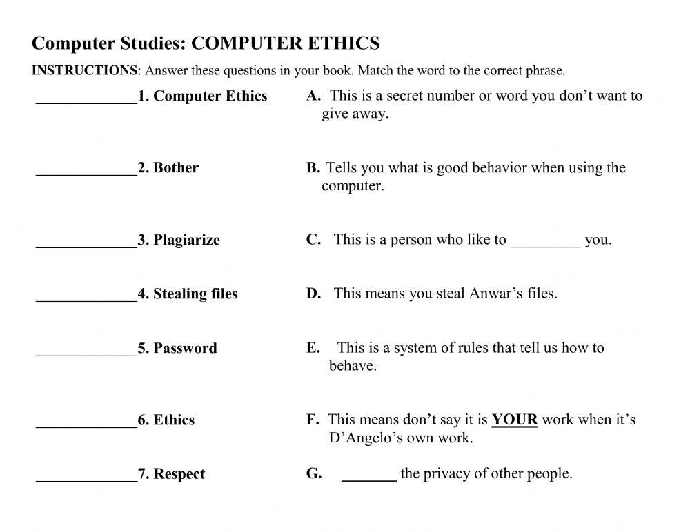 computer ethics group 3 part 3 online exercise for | Live Worksheets