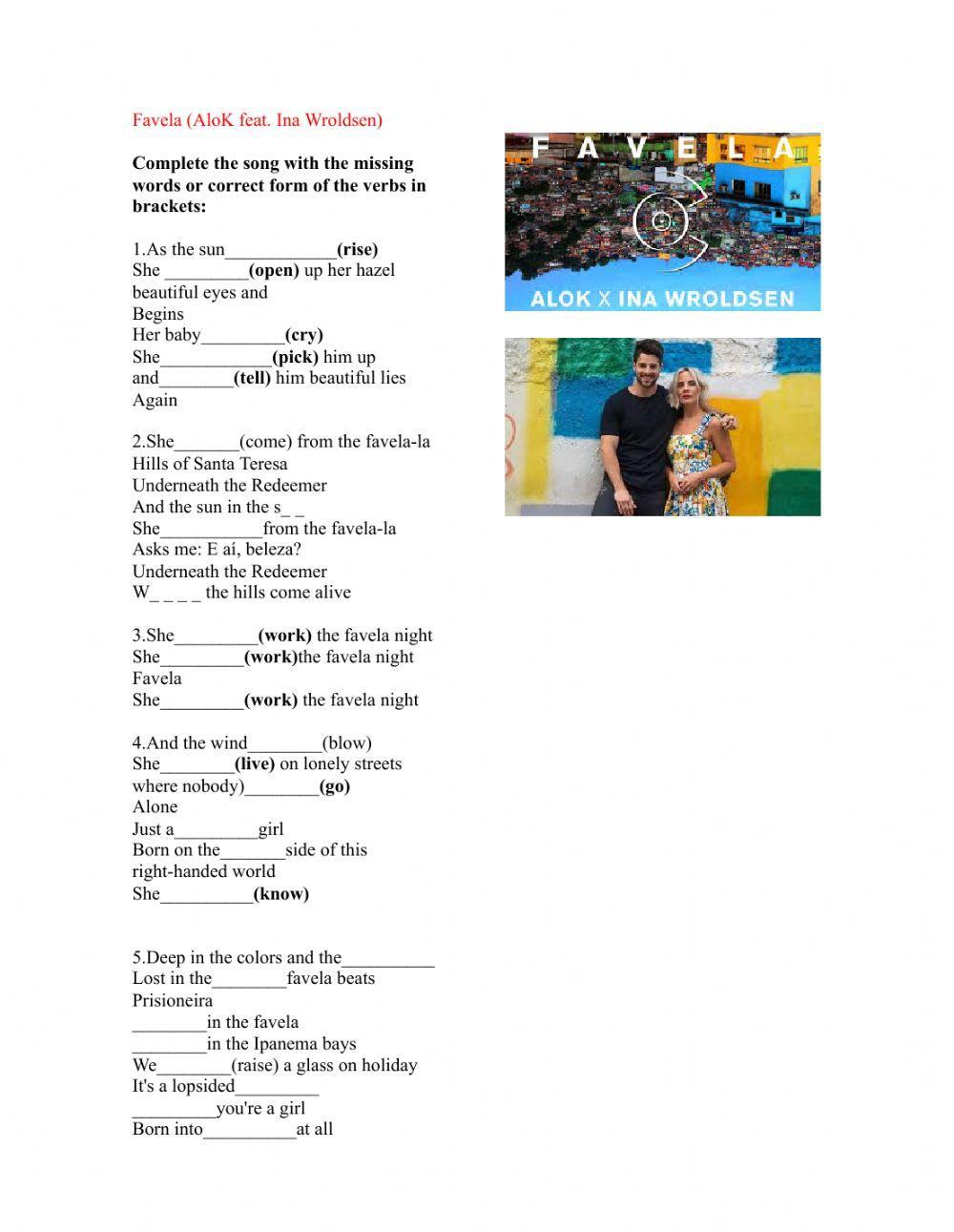 Song Worksheet - Favela - Present Simple