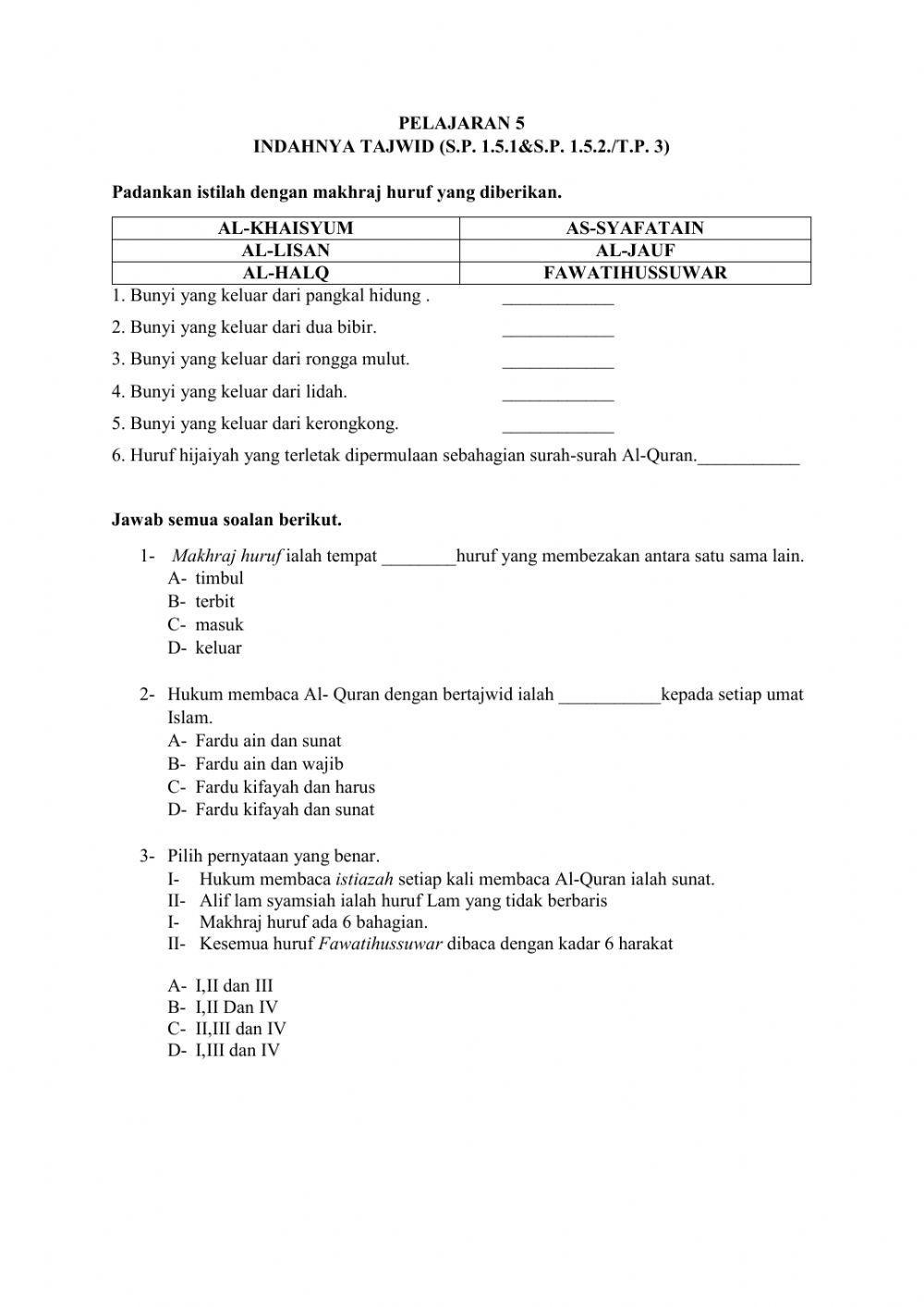 Pend. Islam ting 1: al-Quran (Indahnya Tajwid)