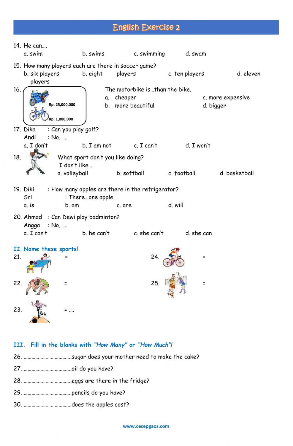 Interactive Worksheet English Exercise 2 Grade 6 Semester 1