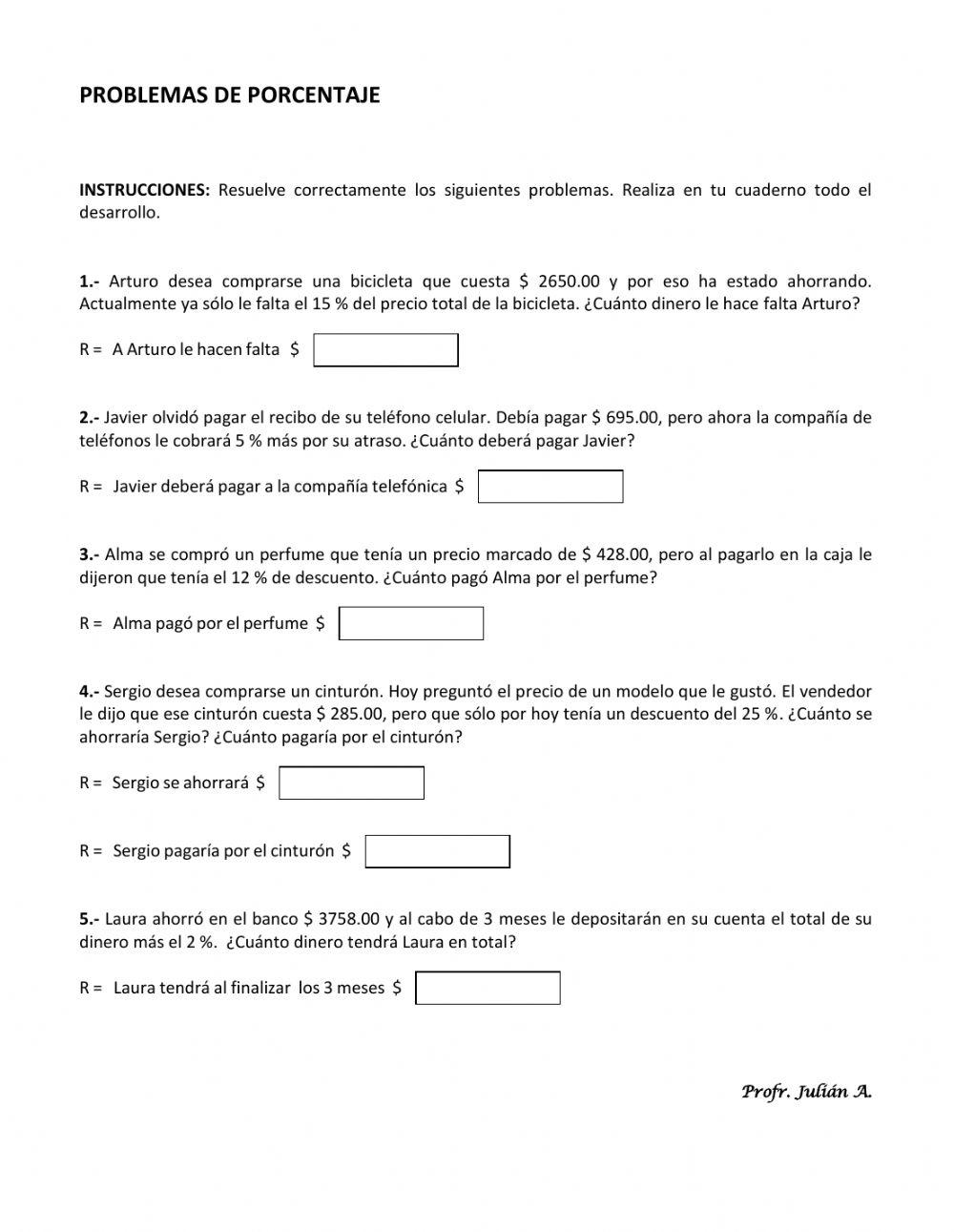 Problemas de porcentajes