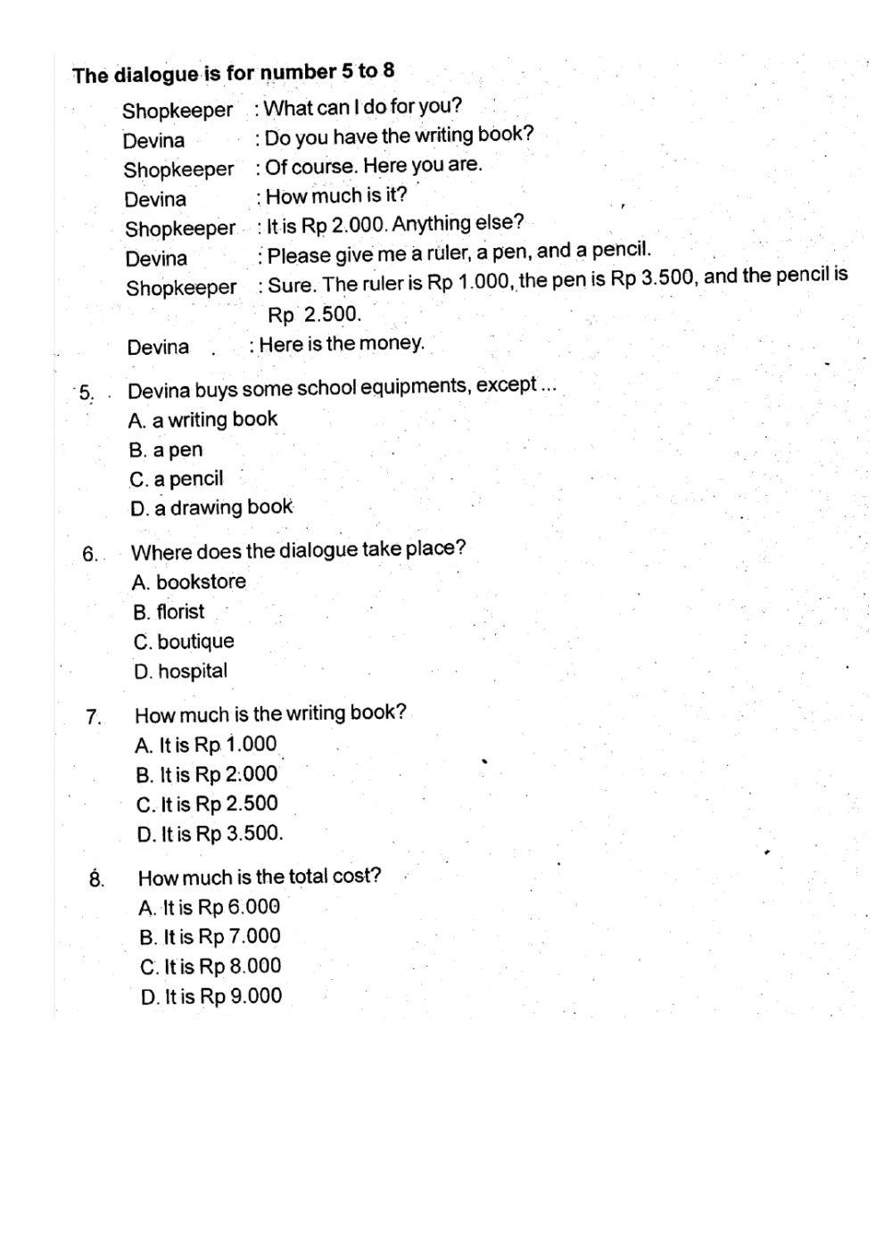 Latihan PAS Bahasa Inggris Kelas 6 S1 Part 2