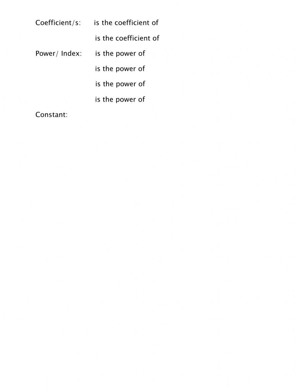 Parts of an Algebraic Expression