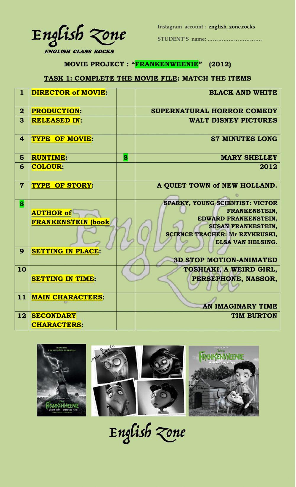 Movie project : “frankenweenie”   (2012)