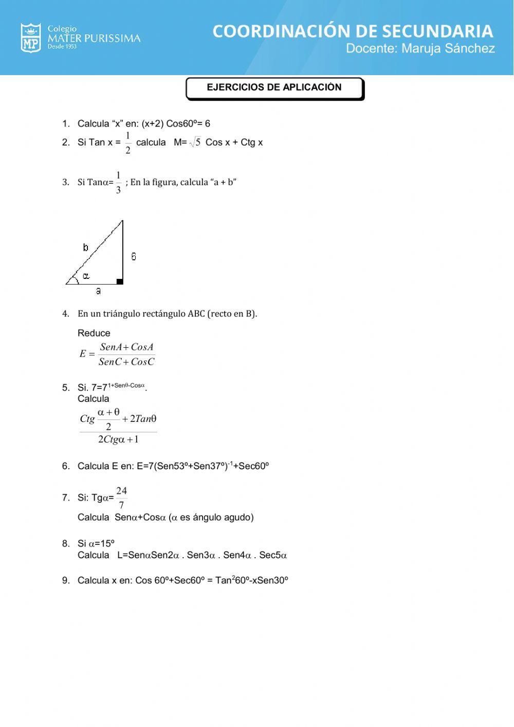 Razones trigonométricas de angulos notables