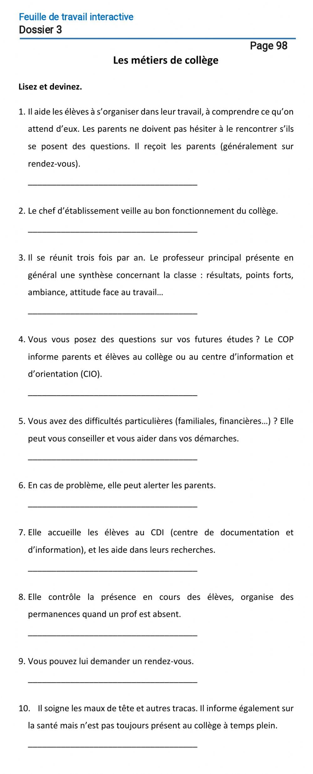 Le français-9 (повыш. ур.)-Dossier 3-Page 98 Le français-9 (повыш. ур.)-Dossier 3-Page 98