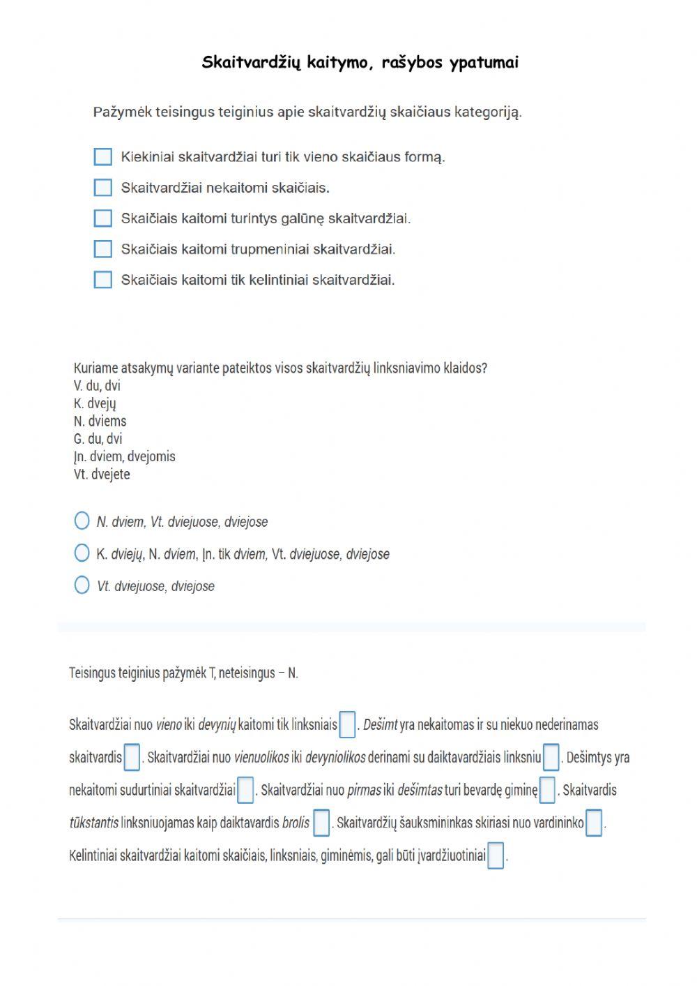 Skaitvardžių kaitymo, rašybos ypatumai