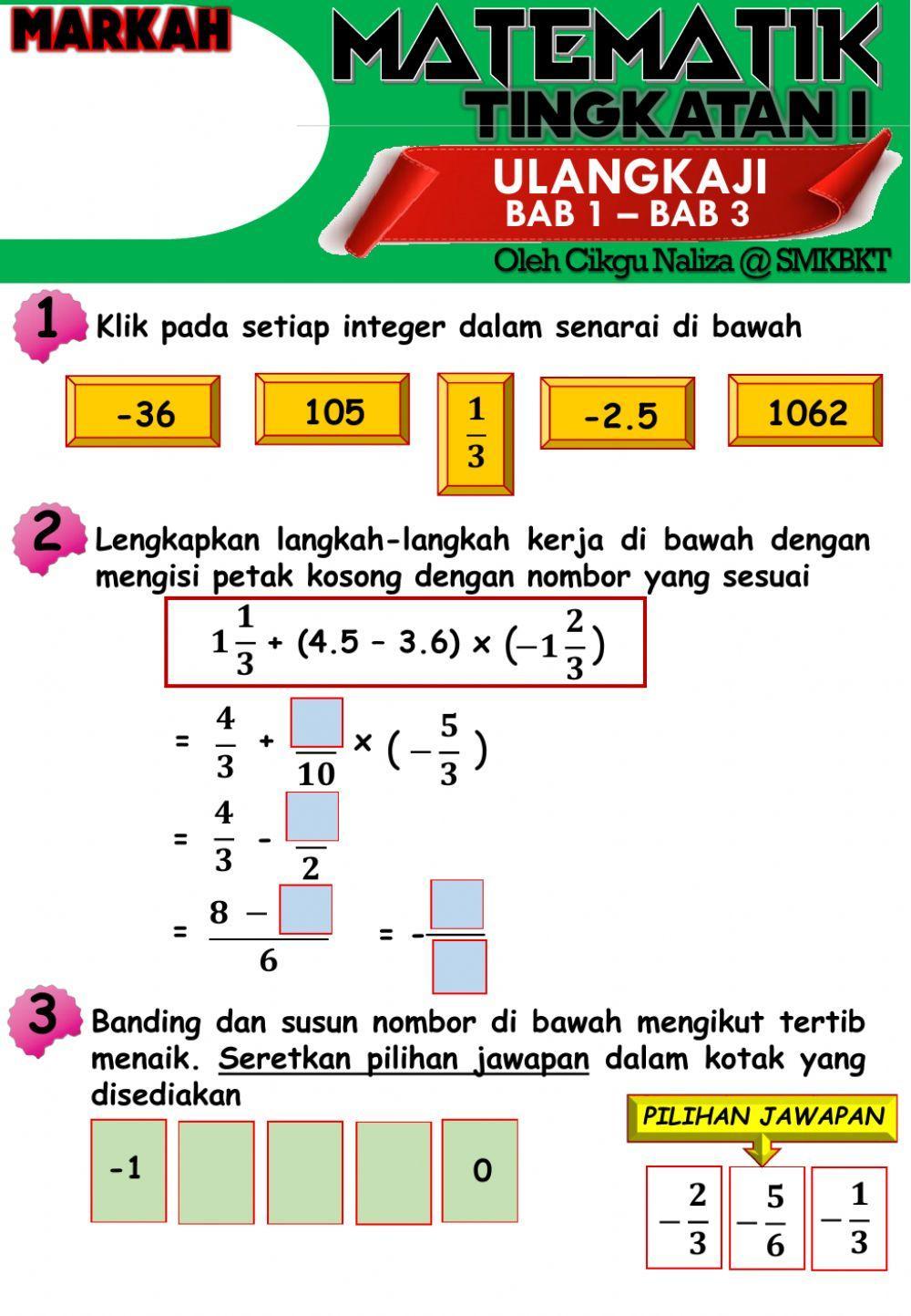 Matematik tingkatan 1(bab 1-bab 3)