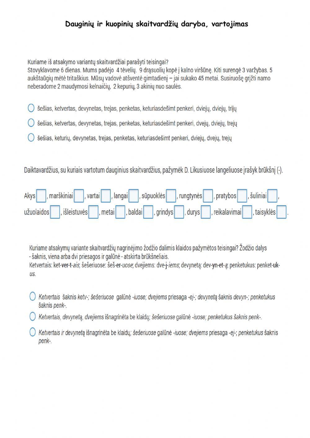 Dauginių ir kuopinių skaitvardžių daryba, vartojimas