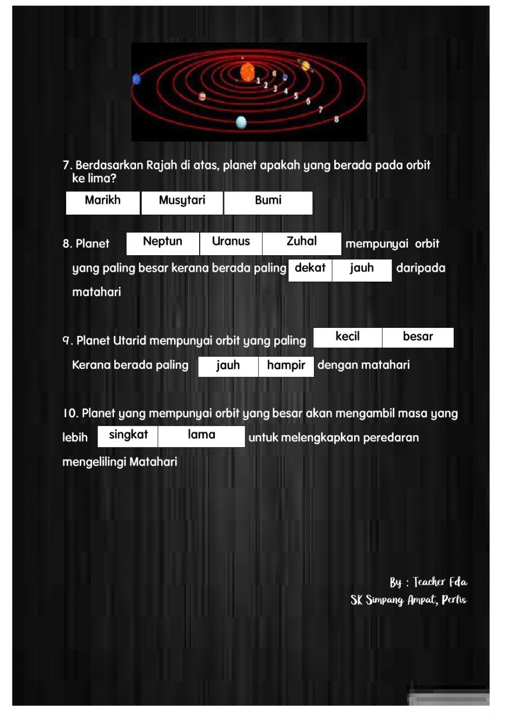 Kuiz Suhu, Orbit dan Masa Planet mengelilingi Matahari