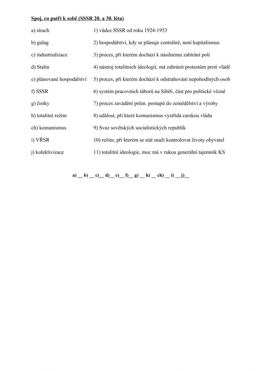 SSSR - 20. a 30. léta - pojmy
