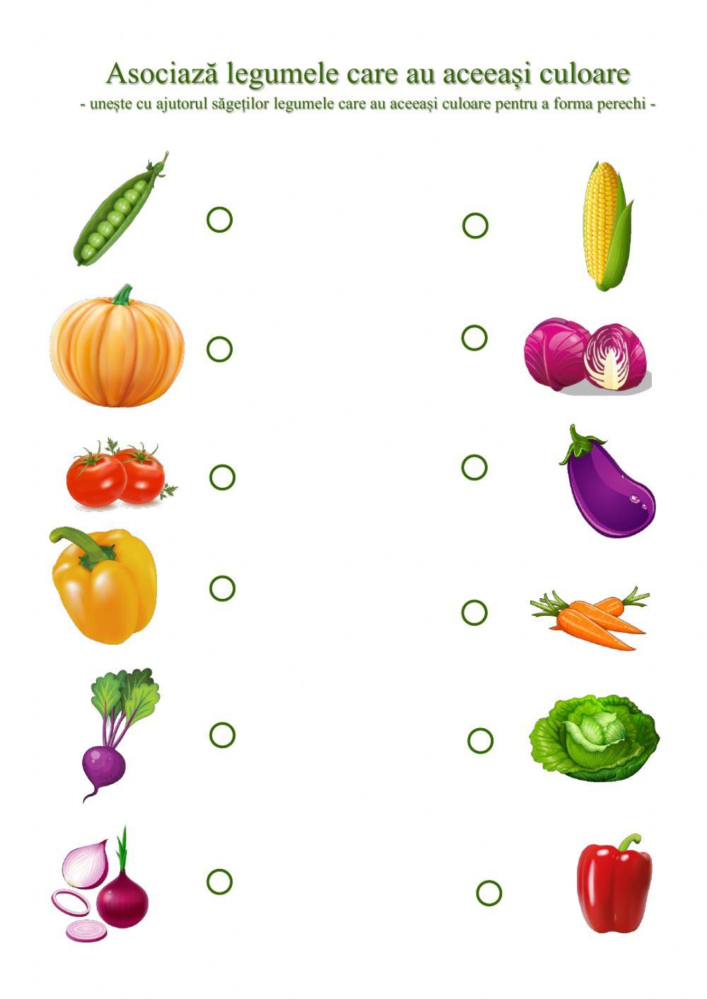 Asociază legumele care au aceeasi culoare