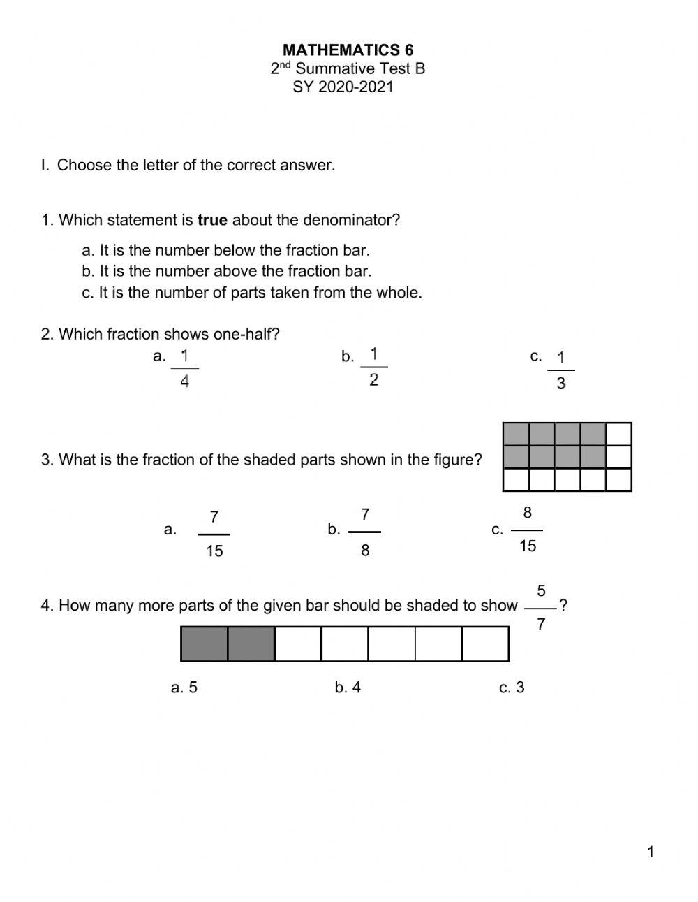 Math 6 2nd Qtr Summative Test B worksheet Live Worksheets