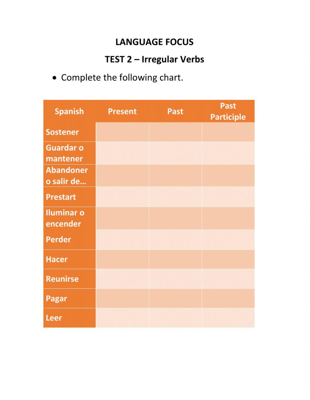 Irregular Verbs - Test 2