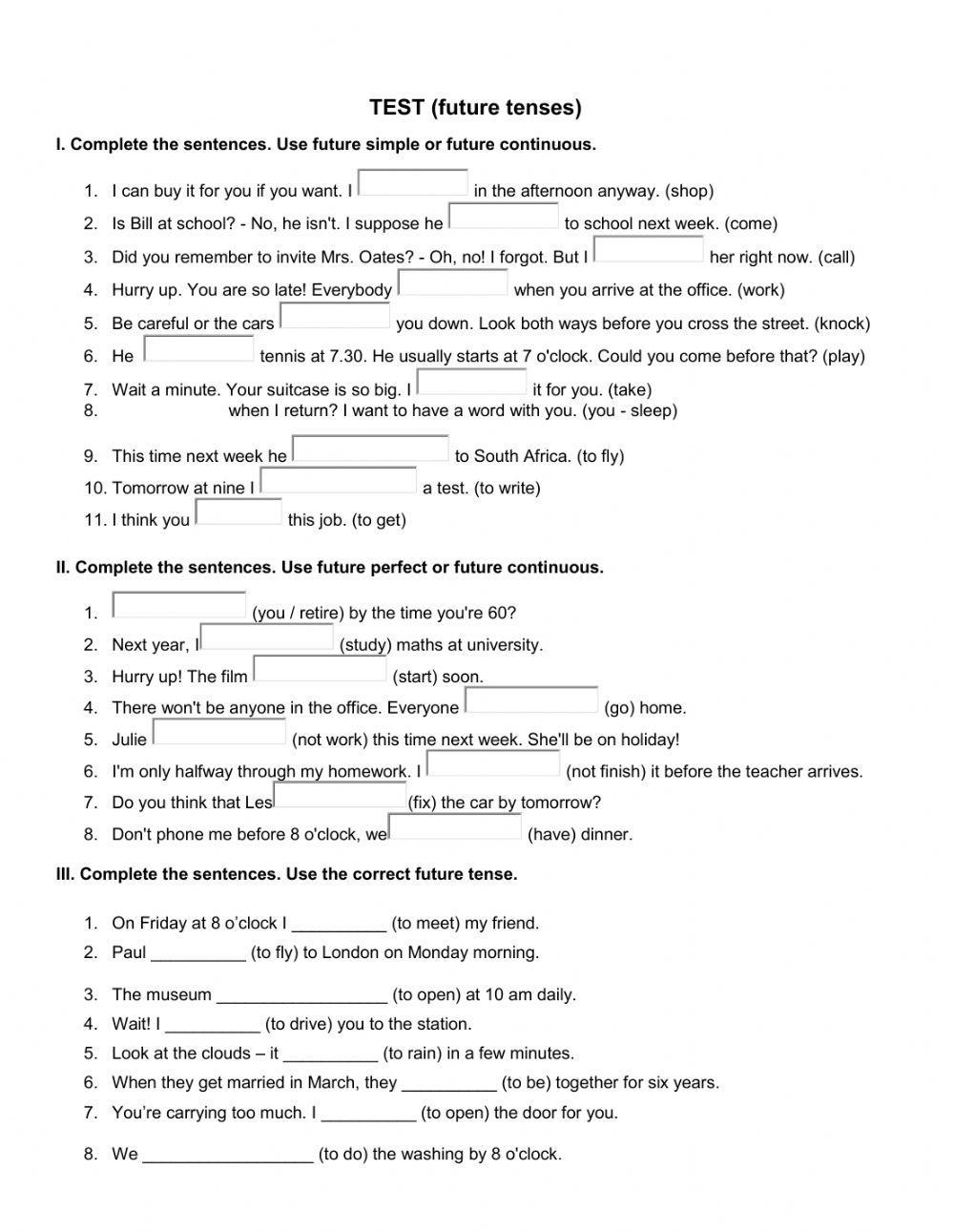 TEST (Future tenses)